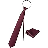 YourTies Zipper Tie for Men Adjustable Pre-tied Satin Neckties and Pocket Square Set Solid Color Business Formal Wedding