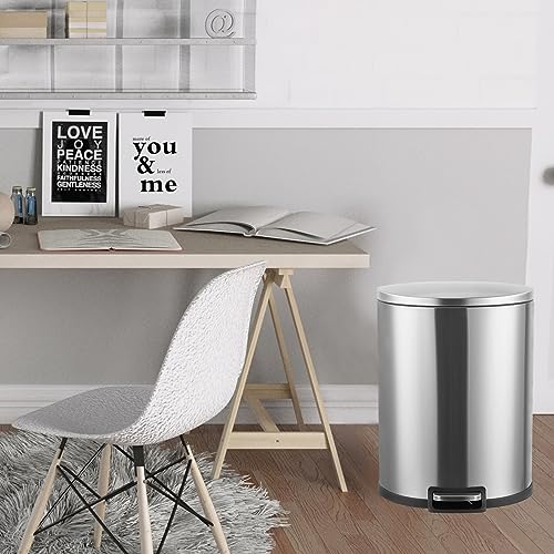 Garvee 50 Liter Stainless Steel Kitchen Trash Can with Step Pedal & Soft Close Lid, Fingerprint-Proof Oval Garbage Bin with Removable Inner Bucket for Home Kitchen Office