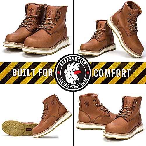 ROCKROOSTER Men's Work Boots, 6 Inch Soft Toe Boot, Wedge Sole, Arch Support AntiFatigue Shoes
