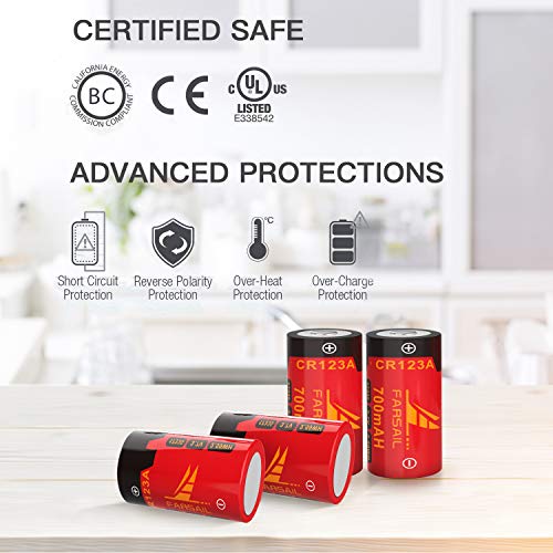 Rechargeable Arlo Batteries and Charger, FARSAIL 8-Pack 700mAH 123A Rechargeable Batteries with Charger for Arlo VMC3030 VMK3200 VMS3130 3230C 3430 3530 Wireless Security Cameras