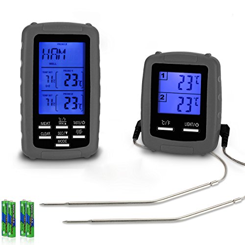 EAAGD Wireless Remote Digital Cooking Meat Thermometer With 3 Probes,for Grilling Oven Kitchen Smoker BBQ Grill Thermometer With 4pcs AAA Battery (Gray)