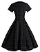 GownTown 1950s Vintage Dresses V-neck Short-sleeves Dresses Swing Stretchy Dresses, Black, Large