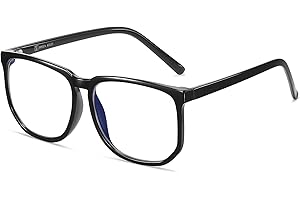 SHEEN KELLY Vintage Oversized Blue Light Blocking Glasses - Square Frame, Black/Tortoiseshell, Large Clear Lens