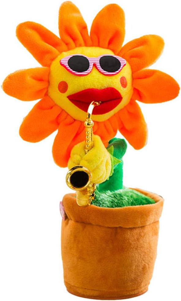 QTMY Enchanting Dancing Playing Saxophone Flowers Sunflower Funny Music Plush Toy for Kids Adult Pets,120 Songs