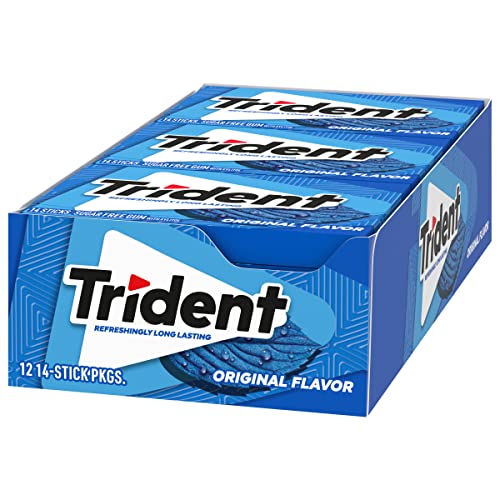 TRIDENT FLAVOR SUGAR FREE GUM PACKS OF 14 PIECES TOTAL PIECES, ORIGINAL, 168 COUNT, (PACK OF 12)