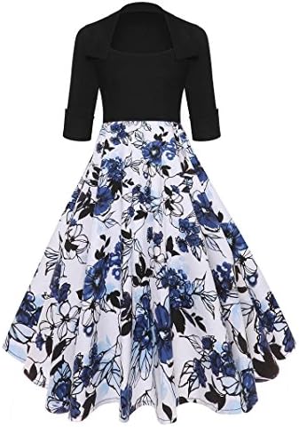 Uncinba Womens Vintage Floral Print A-Line Half Sleeve Cocktail Party Dress Puffy Swing Dresses