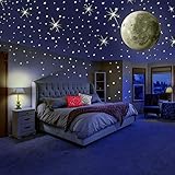 MAFOX Glow in The Dark Wall or Ceiling Stars with Moon Stickers – Luminous Decal Stickers for Simulated Moon Effect at Night – Ideal Kids Decor or Adults – Perfect Gift Kids Boys Girls
