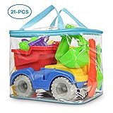 KKONES Beach Toy Truck with Bag, Suitable for Toddler Over Fun Sand Toys Set for Girls and Boys Kids Outdoor Toys