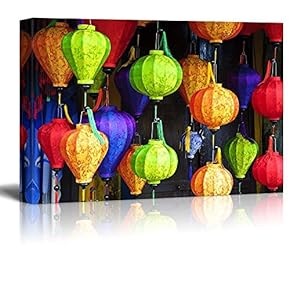 Colorful Lanterns with Vietnamese Designs on Them - Canvas Art Home Art - 12x18 inches