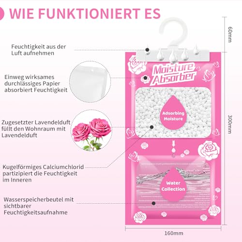 Boadw 10 x 230g Hanging Dehumidifier with Fragrance, Moisture Absorbing Closet for Basements, Bedrooms, Bathrooms, Anti-Moisture, Anti-Mildew, Deodorizing Deodorizing Bag - Rose Scent