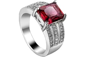 Lozeux Silver Plated Emerald Cut Created Morganite Amethyst Cubic Zirconia Filled Engagement Wedding Proposal Promise Ring Band for Women Ladies Lover Jewelry