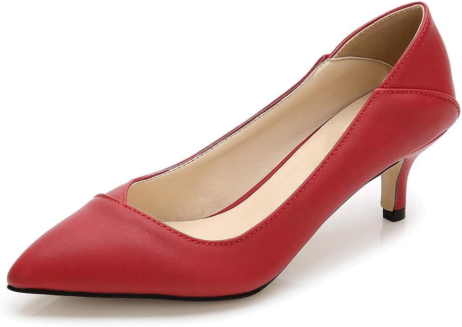 Women's Fashion Classic Pointy Toe Low Kitten Heel Office Dress Slip On Pump