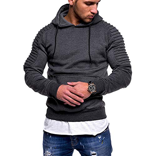 IG Back Men's Hoodies Sweatshirt Pullover Long Sleeve Pleated Raglan Pocket Hooded Tops Outwear Sweater