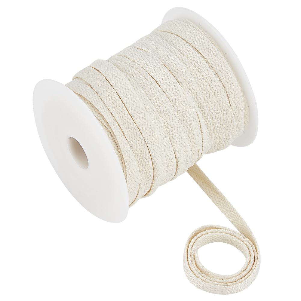 BENECREAT 25m Flat Drawstring Rope Replacement, 8mm Wide Light Yellow Soft Drawstring Cord with 1pc Plastic Spool for Coats, Pants, Shorts
