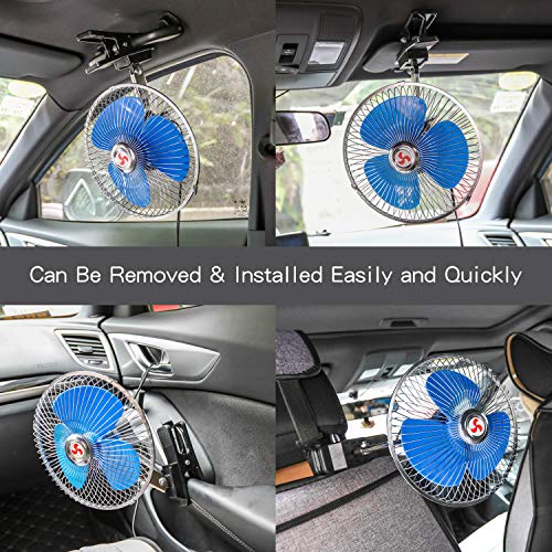 Zmoon Car Fan 12V 8'' Car Ceiling Fan Rotatable Car Cooling Fan Powerful Quiet Ventilation with Adjustable Clip & Cigarette Lighter Plug for Van/SUV/RV/ATV ...