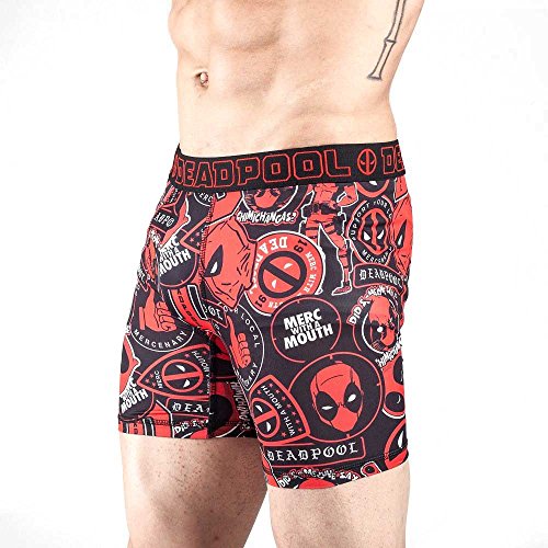 Marvel Comics Men's Deadpool Sticker Merc with a Mouth No-Fly Boxer Briefs