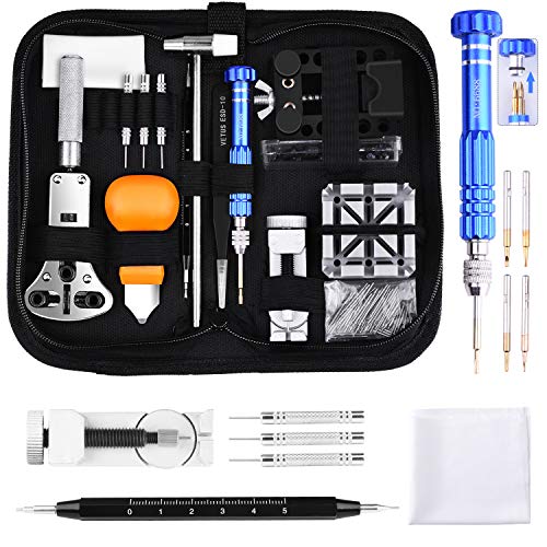 ETEPON Professional Watch Repair Kit Tool Watchmaker Case Back Opener Watch Band Buckle Remove with Scaled Spring Bar Pin Tweezers Screwdriver Case Band Holder Removal ET015