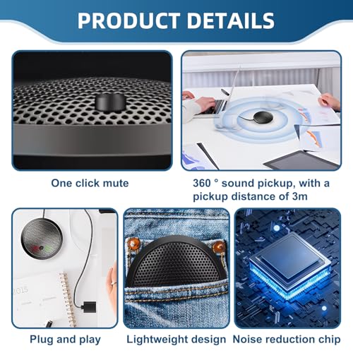 ZestEcho Micrófono USB para PC, Micrófono de Condensador Omnidireccional 360° con Botón de Silencio, Micrófono para Ordenador de Sobremesa para Reuniones, Clases Online, Gaming, Streaming Plug & Play