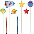Multicolor Blast Off Birthday Candle Mix - 8-Piece Set, 2 Spiral Candles (4") & 6 Pick Candles (4.9" & 5.9") - Vibrant Party Decorations for Cakes & Celebrations