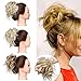 SEGO Tousled Updo Messy Bun Hair Piece Scrunchies Synthetic Wavy Bun Extensions Rubber Band Elastic Scrunchie Chignon Instant Ponytail Hairpiece for Women -Bleach Blonde