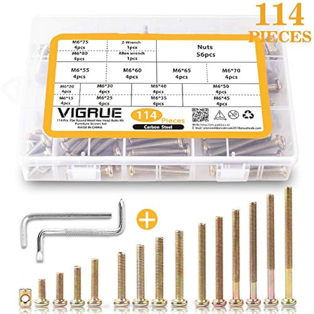 M6 Baby Bed Crib Screws Bolts Nuts Kit Hex Socket Head Cap 114PCS For