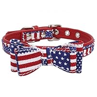 Dog and Cat Collar with Bowtie,Soft and Comfortable,Adjustable Pet Collar (S, Flag Redblue)