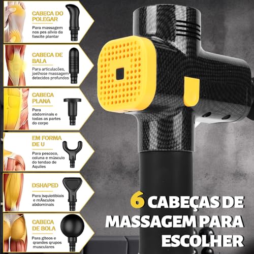 25 * 17CM, Pistola Massageadora, 6 Opções de Velocidade, com Case, com carregador de 100-240V, Pistola Massageadora Profissional, 6 Cabeças de Massagem, Massageador Muscular
