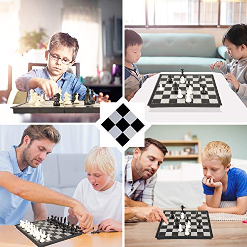 3-in-1 Chess Set - Travel Chess Set Magnetic Chess & Checkers & Backgammon Folding Chess Board Game, Portable Checkers with 3 Mesh Bags, Best Chess Games Gift for Kids and Adults 12.4 Inches
