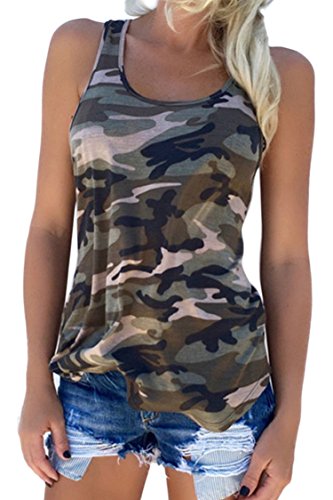 Bincout Meerore Womens Leopard Camouflage Tank Sleeveless Shirt Blouse Top Army Green 1# M