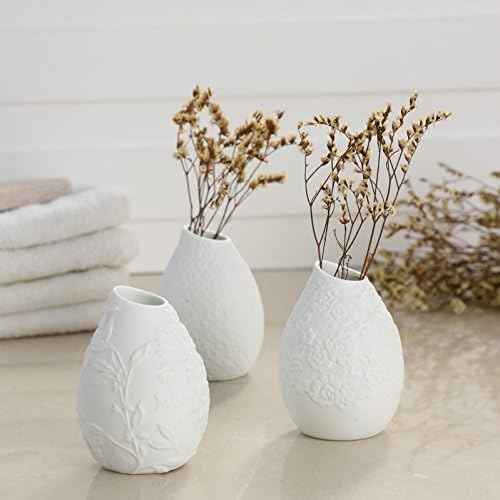 Eovsea Set of 3 Ceramic White Bottles Contemporary Vases Flower Vase Assortment Ceramic Vase Set