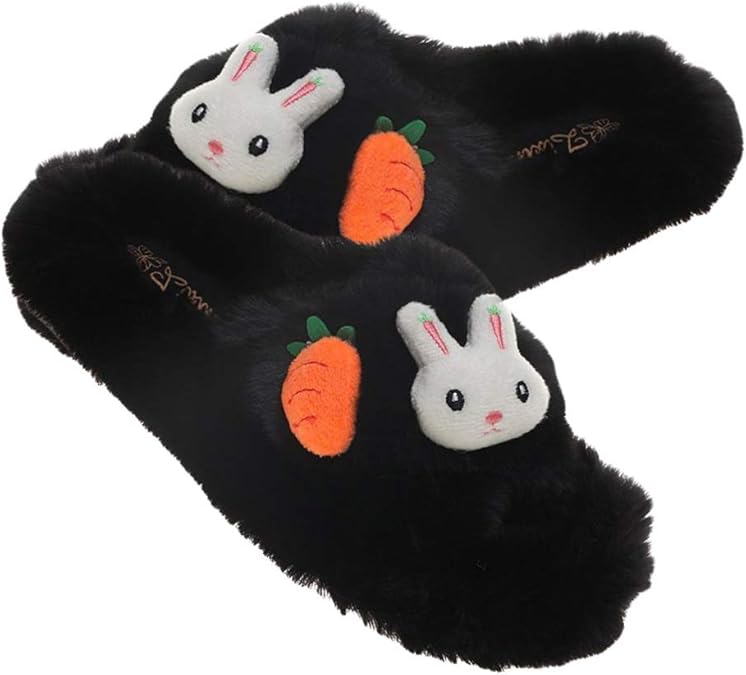 Happyyami Rabbit Plush Slippers Fluffy Faux Fur Slippers Womens