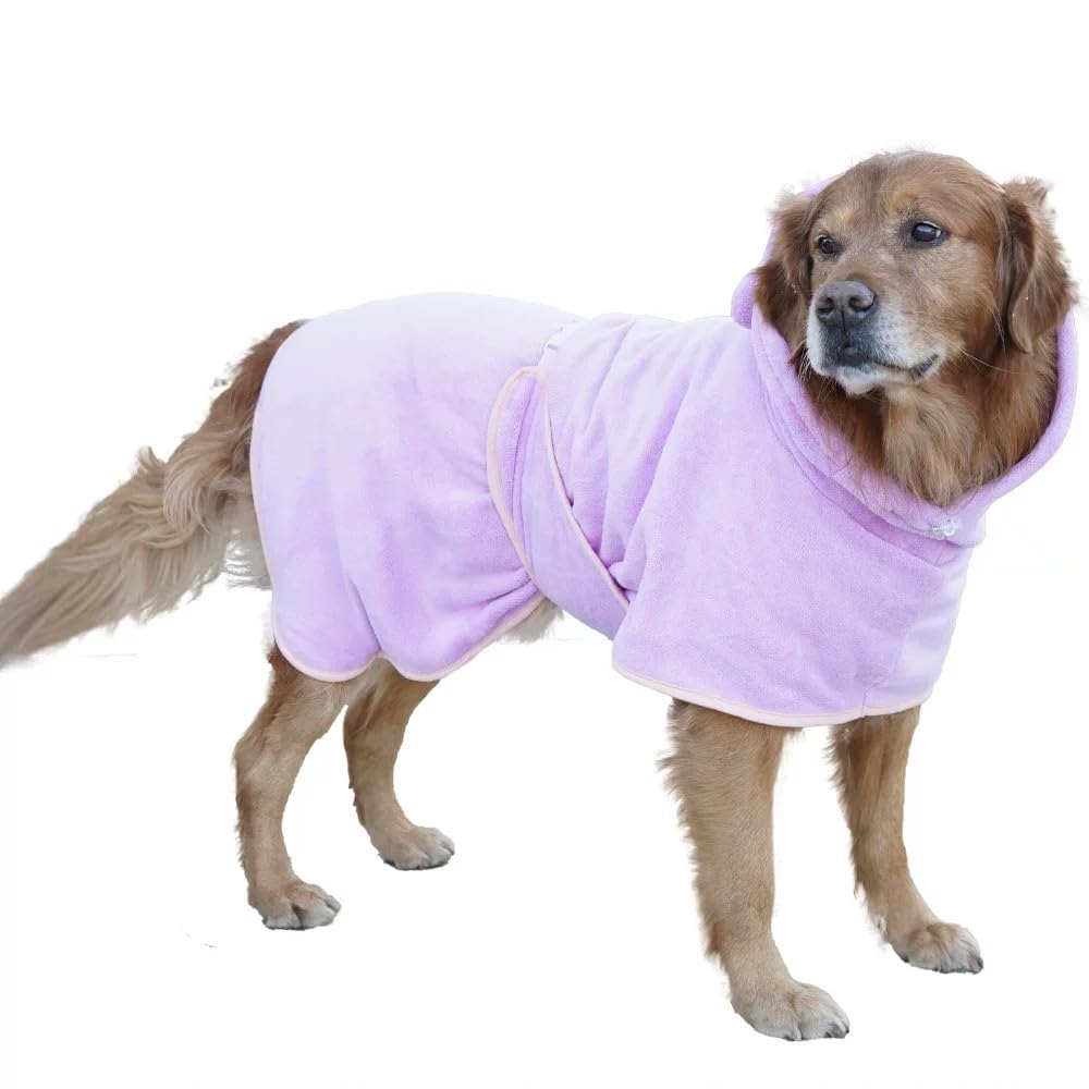 BT Bear Dog Bathrobe,Super Absorbent Dog Quick Drying Microfiber Coat Hooded Bath Towel for Small Medium Large Dogs(XL,Purple)