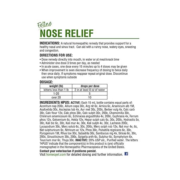 HomeoPet FELINE NOSE RELIEF - 100% Natural Pet Medicine. Support for a healthy nasal and sinus tract. Runny nose, watery…