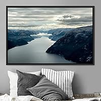 Framed Canvas Wall Art Calming Waters Aerial Cool Lake Landscape Multicolor Photography Realism Relax/Calm - 16x24 inches