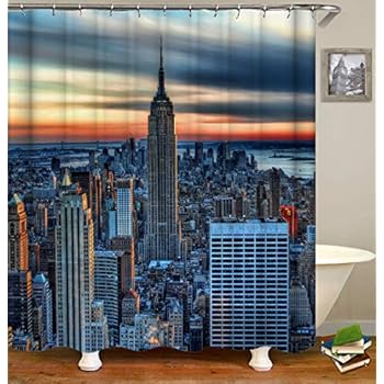 Eleroye 72 x 78 inches Shower Curtain New York Sun Rising Empire State Building Water Soap Resistant Machine Washable Fabric Bathroom Decor Set with Hook Bath Curtain