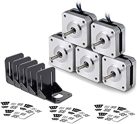 Nema 17 Stepper Motor, 5pcs Stepper Motor Nema 17 Bipolar 1.7A 13N.cm 4 Lead +5pcs Nema 17 Mounting Bracket for 3D Printer/CNC