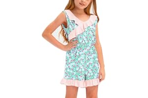 BesserBay Big Girls Summer Sleeveless Romper Ruffle Trim Casual Jumpsuit 4-14 Years