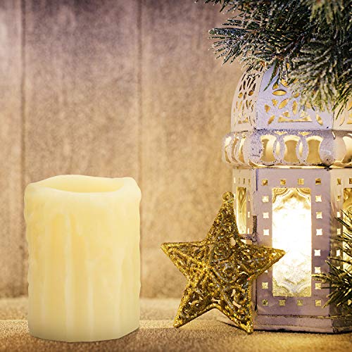 Cream Flickering Flameless Unscented LED Candles with Realistic Melted Wax Drip for Decoration (Set of 3)