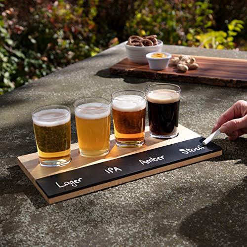 Beer Tasting Flight Sampler Set, 4-6oz Pilsner Craft Brew Glasses w Paddle and Chalkboard - Thumbnail 2