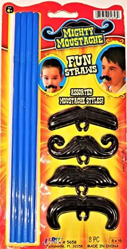 Mighty Moustache Mustache] Fun Straws, Assorted Colors