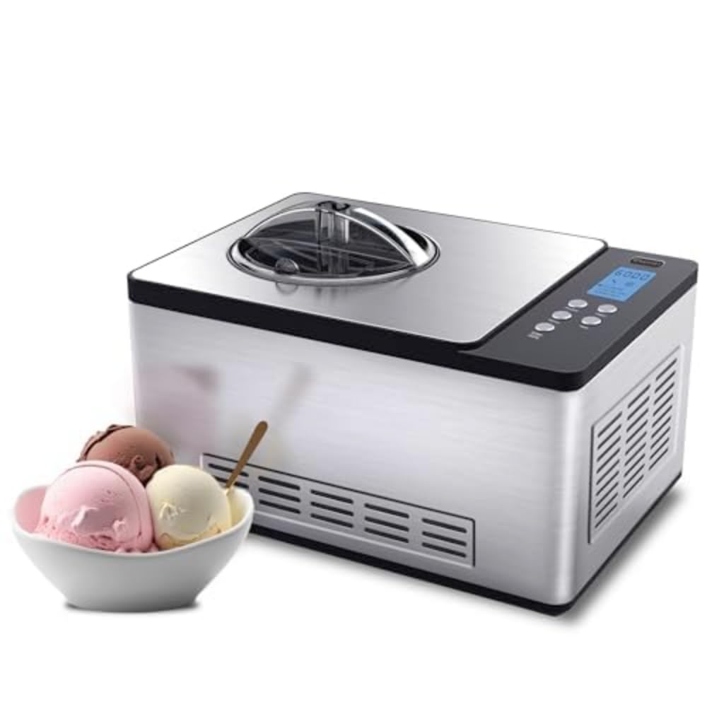 Máquina para hacer helados Whynter automática de 2,1 cuartos. con compresor incorporado, pantalla digital LCD y temporizador, sin precongelación, ICM-200LS, acero inoxidable