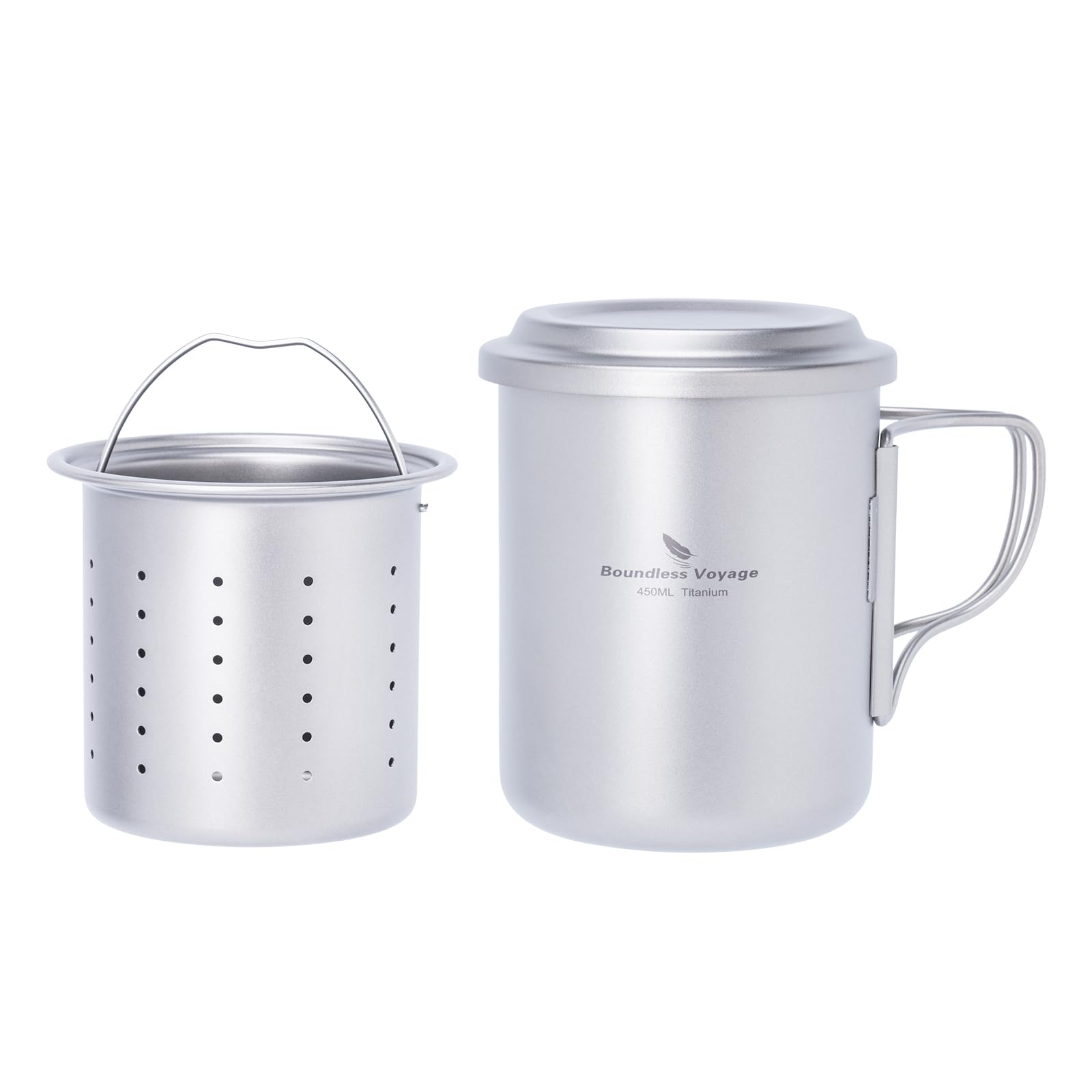 Photo 1 of Boundless Voyage 450ml Titanium Cup with Tea Filter Folding Handles Outdoor Camping Ti Coffee Mug 15.2 fl oz Portable Lightweight Tea Maker