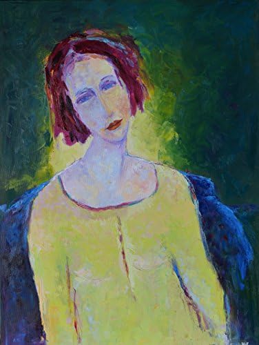 Woman Painting Green Yellow Female Figure Girl Head Face Silhouette People for Living Room Bedroom Bathroom Kitchen Women Art Posters Portrait Figurative CANVAS PRINT for Wall