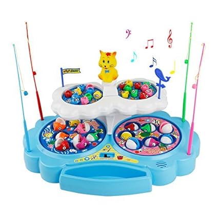  Z.X  Magnetischer Fische Angeln Spielzeug mit Elektrisch Angelspiel Musik Fischen Set für Kinder ab 3 4 5 Jahren