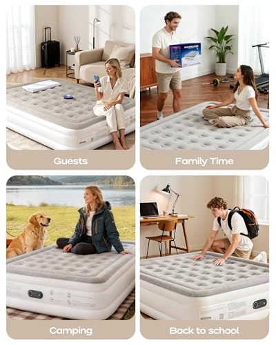 Premium Air Mattress with Built-in Pump – Double Air Bed in 3 Mins Self-Inflation/Deflation, 203x152x46cm, Soft Velvet Surface, Leak-Resistant Technology, for Guests, Travel & Camping