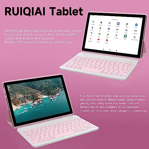 2 in 1 Tablet 10 Inch, Android 11.0 Tablet with Keyboard Case, 4GB