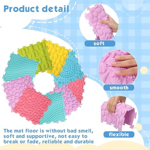 AM ANNA Sensory Mats for Autistic Children 12PCS, Massage Game Mats Puzzle Play Mats Textured Sensory Floor Tiles for Kids Toddlers Sensory Room Must Have, Puzzle Floor Mats Carpet (12 Pcs)