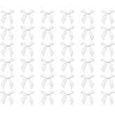 Tupalizy Ribbon Bows Mini Satin Fabric Bows Flowers for DIY Craft Sewing Scrapbooking Wedding Christmas Party Favors Bakery Treat Gift Box Decoration Packaging, 50x50x12mm, 50PCS (White)