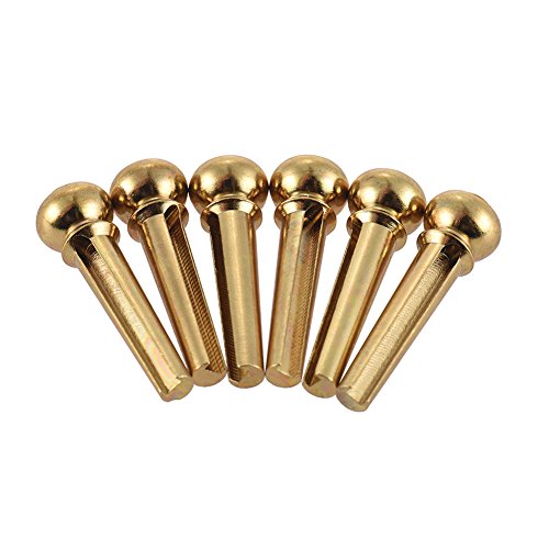Ireav 6pcs Brass Guitar Fittings Solid String Pegs and Saddle Nut Slotted Flat Bottom for 6 String Acoustic Guitar Replacement Parts