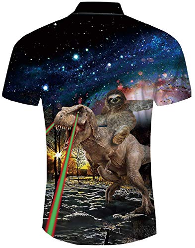 Spreadhoodie Mens Beach Shirt Casual Funky Personalised Anger Dinosaur Short Sleeve Shirt Personalised Dinosaur Parttern Hawaii Summer T-Shirts Tops Blouse L